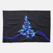 gestileerde kerstboom SlipperyJoe gloeiende blauw  Theedoek (Horizontaal)