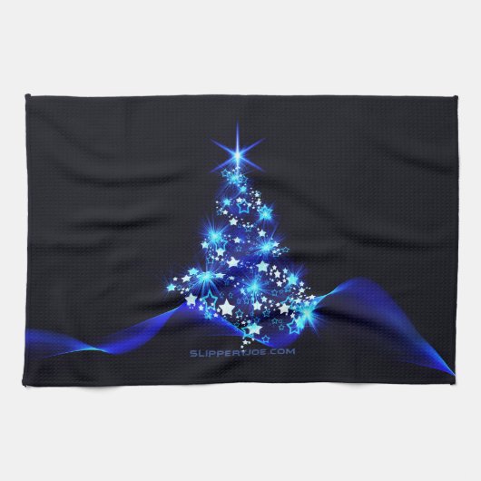 gestileerde kerstboom SlipperyJoe gloeiende blauw  Theedoek (Horizontaal)