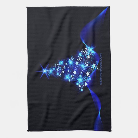 gestileerde kerstboom SlipperyJoe gloeiende blauw  Theedoek (Verticaal)