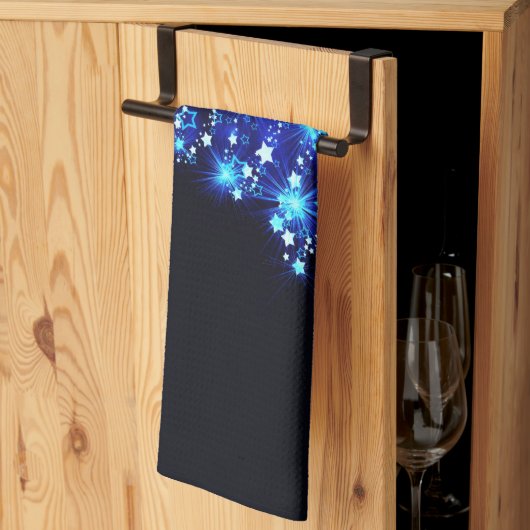 gestileerde kerstboom SlipperyJoe gloeiende blauw  Theedoek (Derde Gevouwen)