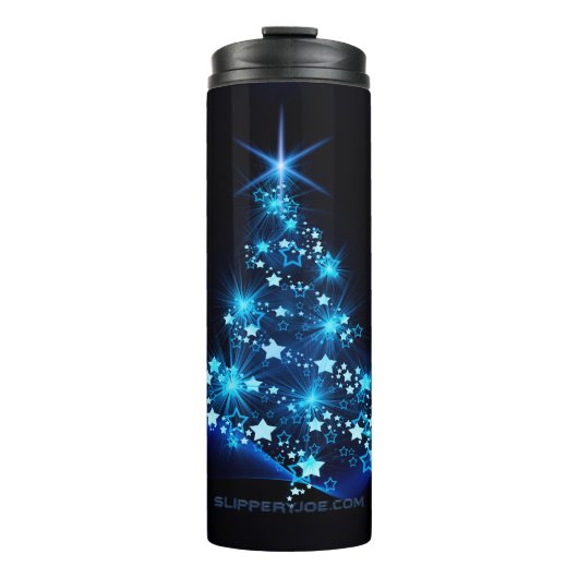 gestileerde kerstboom SlipperyJoe gloeiende blauw  Thermosbeker (Voorkant)