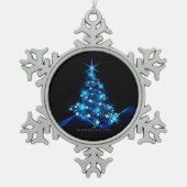 gestileerde kerstboom SlipperyJoe gloeiende blauw Tin Sneeuwvlok Ornament (Voorkant)