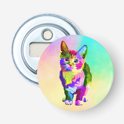Gestileerde Kitten Prismatic Design-32345 Button Flesopener (Voorkant)