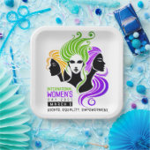 Gestileerde Kleurrijke Trio van Vrouwen IWD 2025 Papieren Bordje (Feest)