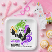 Gestileerde Kleurrijke Trio van Vrouwen IWD 2025 Papieren Bordje (Feest)