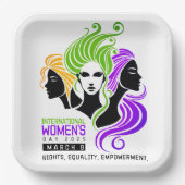Gestileerde Kleurrijke Trio van Vrouwen IWD 2025 Papieren Bordje (Voorkant)