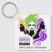 Gestileerde Kleurrijke Trio van Vrouwen IWD 2025 Sleutelhanger (Voorkant)