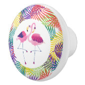 Gestileerde kokosblad & roze flamingo's keramische knop (Rechts)