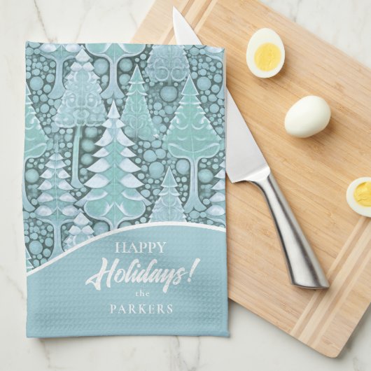 Gestileerde Kust Kerstbomen Patroon#6 ID1009 Theedoek (Quarter Fold)