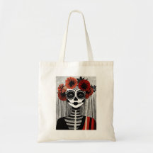 Gestileerde La Catrina Canvas tas in rood, zwart e