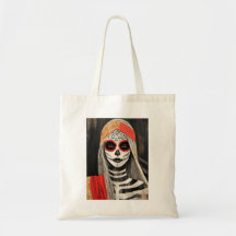 Gestileerde La Catrina Canvas tas in rood, zwart e