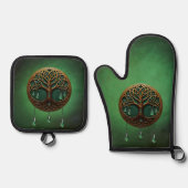 Gestileerde levensboom ovenwant & pannenlap set (Voorkant)