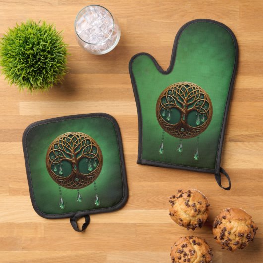 Gestileerde levensboom ovenwant & pannenlap set (Top down)