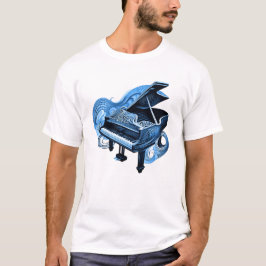 Gestileerde lijn Art Blauwe Piano T-shirt