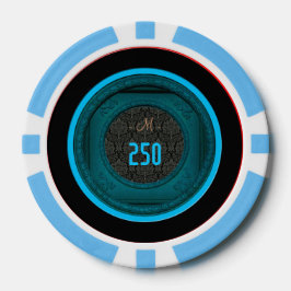 Gestileerde Lijst Damask 250 Monogram LBlue Poker  Chips