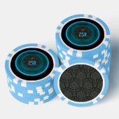 Gestileerde Lijst Damask 250 Monogram LBlue Poker Poker Chips (Opstapeling)