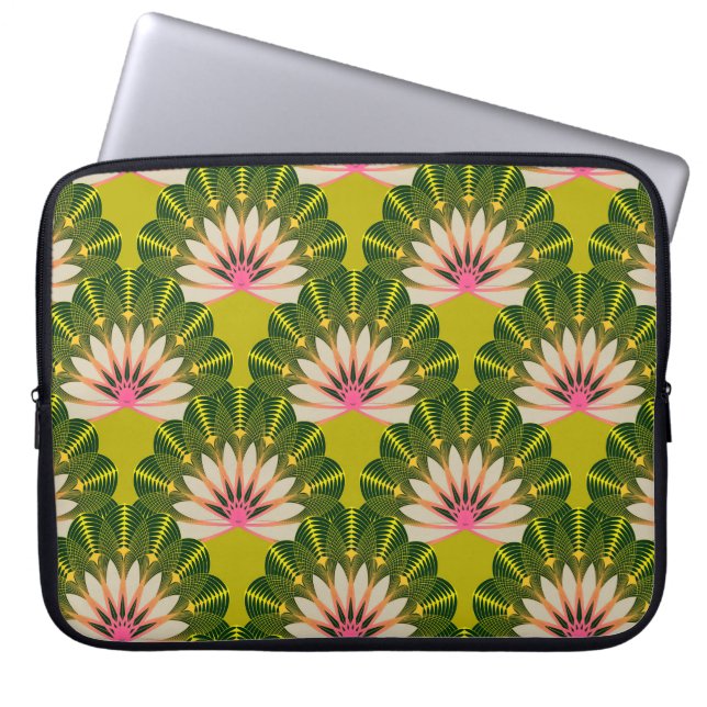 Gestileerde lotusbehang: roze, groen. laptop sleeve (Voorkant)