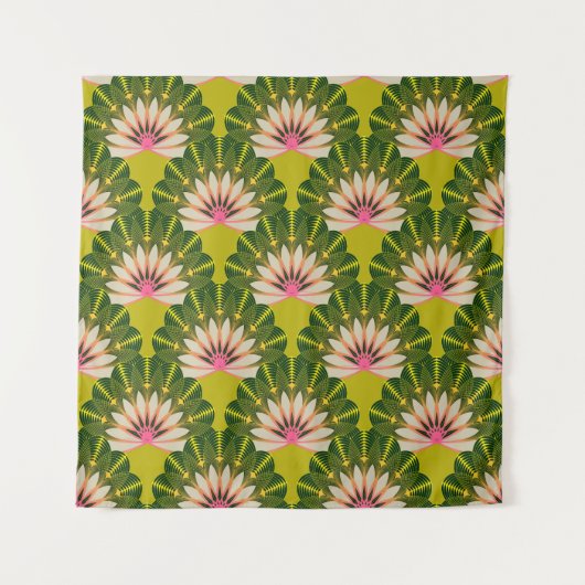 Gestileerde lotusbehang: roze, groen. wandkleed (Voorkant)