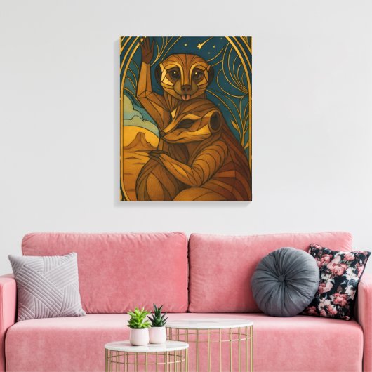 Gestileerde Meerkat Pair onder sterrenhemel Canvas Afdruk (Insitu (Woonkamer))