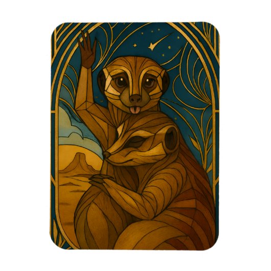 Gestileerde Meerkat Pair onder sterrenhemel Magneet (Verticaal)