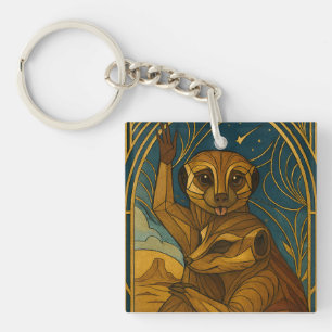 Gestileerde Meerkat Pair onder sterrenhemel Sleutelhanger