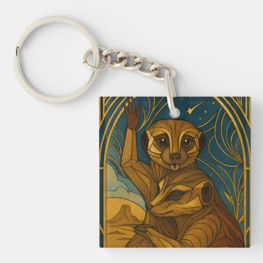Gestileerde Meerkat Pair onder sterrenhemel Sleutelhanger (voorkant)