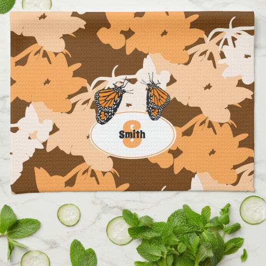 Gestileerde Monarch Vlinder Naam Oranje Theedoek (Gevouwen)