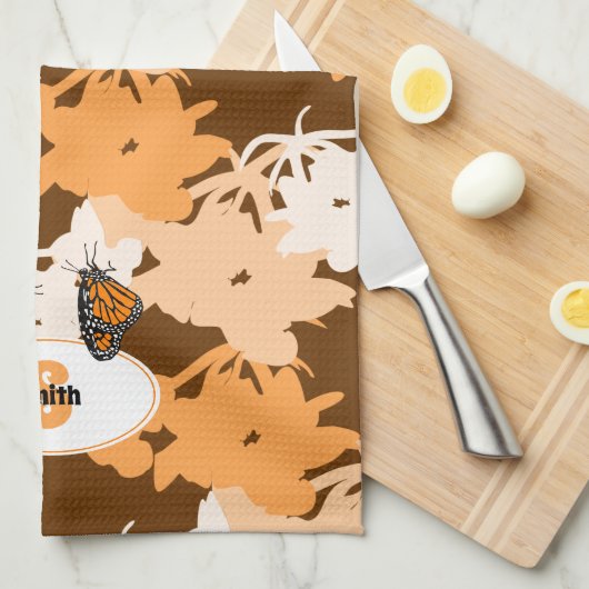 Gestileerde Monarch Vlinder Naam Oranje Theedoek (Quarter Fold)
