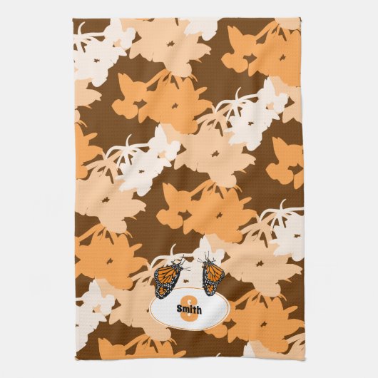 Gestileerde Monarch Vlinder Naam Oranje Theedoek (Verticaal)