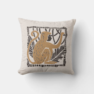Gestileerde Monkey Linocut Illustratie Kussen