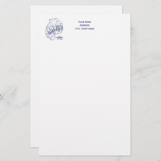  gestileerde Mount Desert Island MN Map Blue Briefpapier (Voorkant / Achterkant)