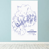 gestileerde Mount Desert Island MN Map Blue Canvas Afdruk (Insitu (Houten vloer))