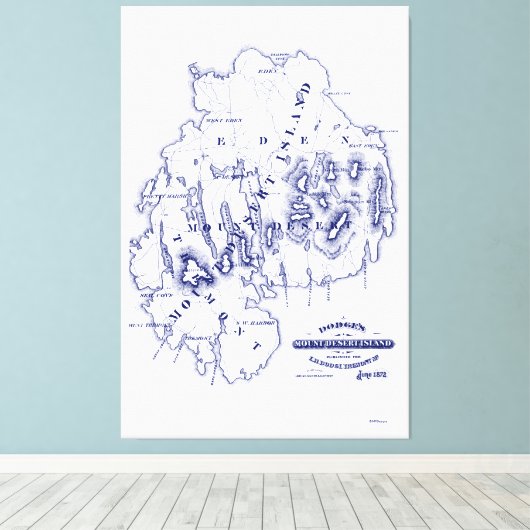 gestileerde Mount Desert Island MN Map Blue Canvas Afdruk (Insitu (Houten vloer))