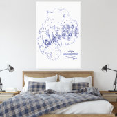 gestileerde Mount Desert Island MN Map Blue Canvas Afdruk (Insitu (Slaapkamer))