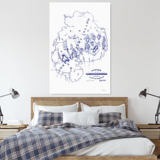  gestileerde Mount Desert Island MN Map Blue Canvas Afdruk (Insitu (Slaapkamer))