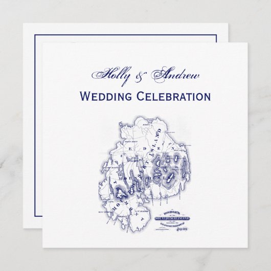 gestileerde Mount Desert Island MN Map Blue Kaart (Voorkant / Achterkant)