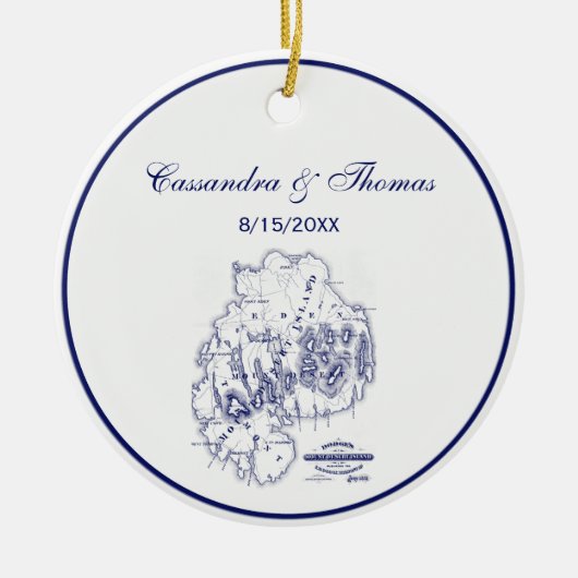  gestileerde Mount Desert Island MN Map Blue Keramisch Ornament (Voorkant)