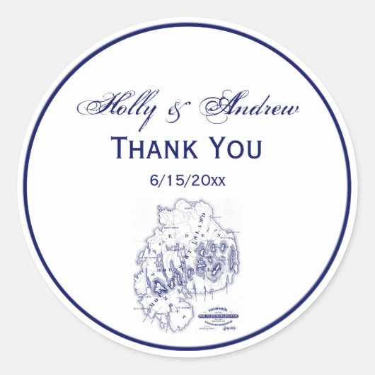  gestileerde Mount Desert Island MN Map Blue Ronde Sticker (Voorkant)