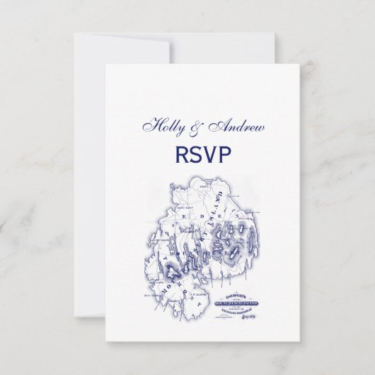  gestileerde Mount Desert Island MN Map Blue RSVP Kaartje (Voorkant)