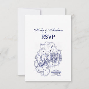  gestileerde Mount Desert Island MN Map Blue RSVP Kaartje