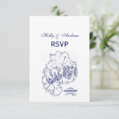 gestileerde Mount Desert Island MN Map Blue RSVP Kaartje (Staand voorkant)