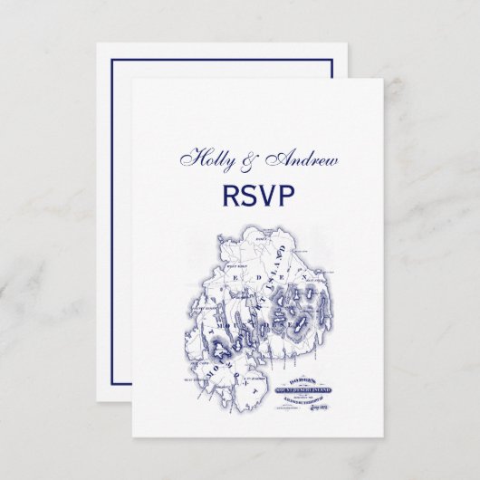  gestileerde Mount Desert Island MN Map Blue RSVP Kaartje (Voorkant / Achterkant)