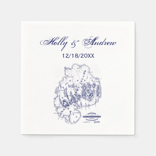 gestileerde Mount Desert Island MN Map Blue Servet (Voorkant)