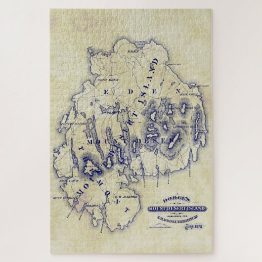 gestileerde Mount Desert Island MN Map Blue T Legpuzzel (Verticaal)