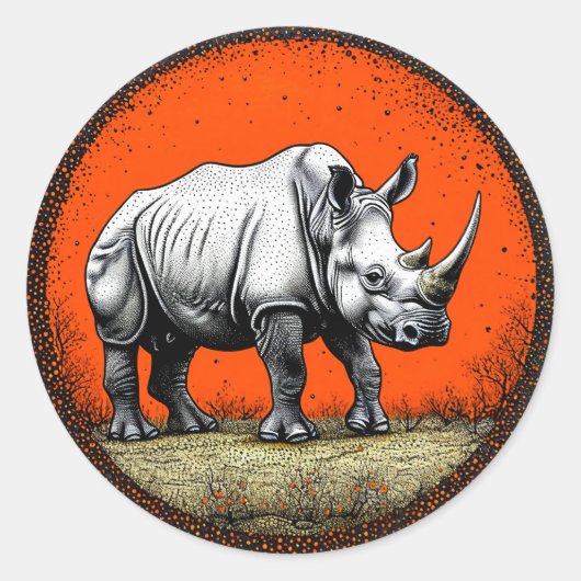 Gestileerde neushoorn krachtige dieren kunst ronde sticker (Voorkant)
