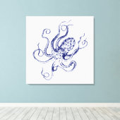 gestileerde octopustekening #1 Blauw Canvas Afdruk (Insitu (Houten vloer))