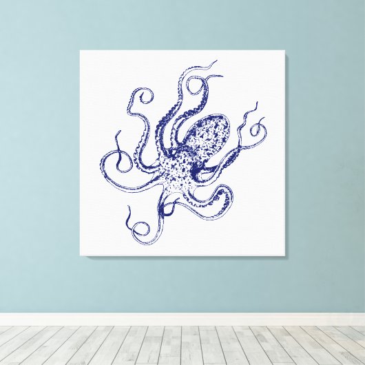 gestileerde octopustekening #1 Blauw Canvas Afdruk (Insitu (Houten vloer))