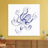 gestileerde octopustekening #1 Blauw Canvas Afdruk (Insitu (Woonkamer))