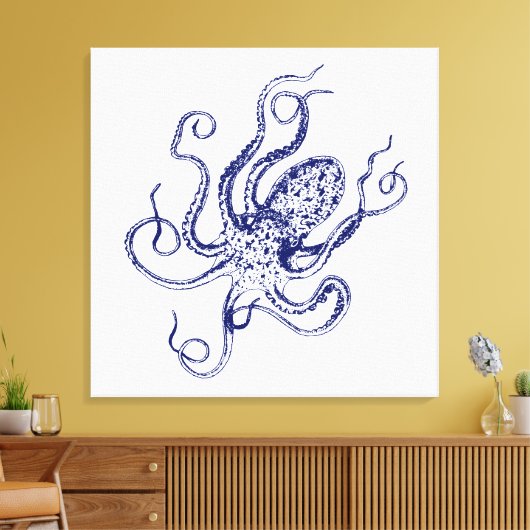 gestileerde octopustekening #1 Blauw Canvas Afdruk (Insitu (Woonkamer))