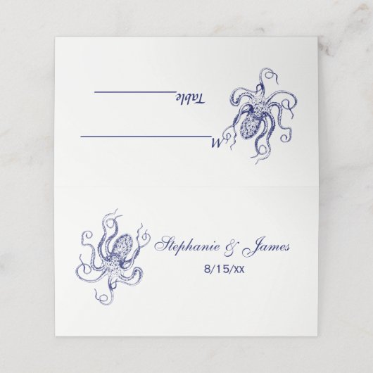 gestileerde octopustekening #1 Blauw Plaatskaartje (Buitenkant ongevouwen)